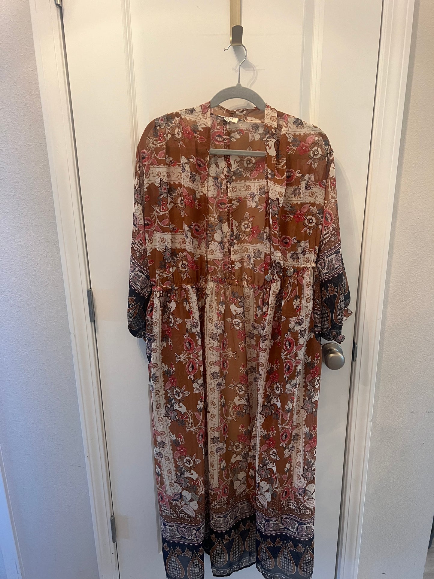 Umgee Floral Duster Kimono Women’s Size Medium Brown