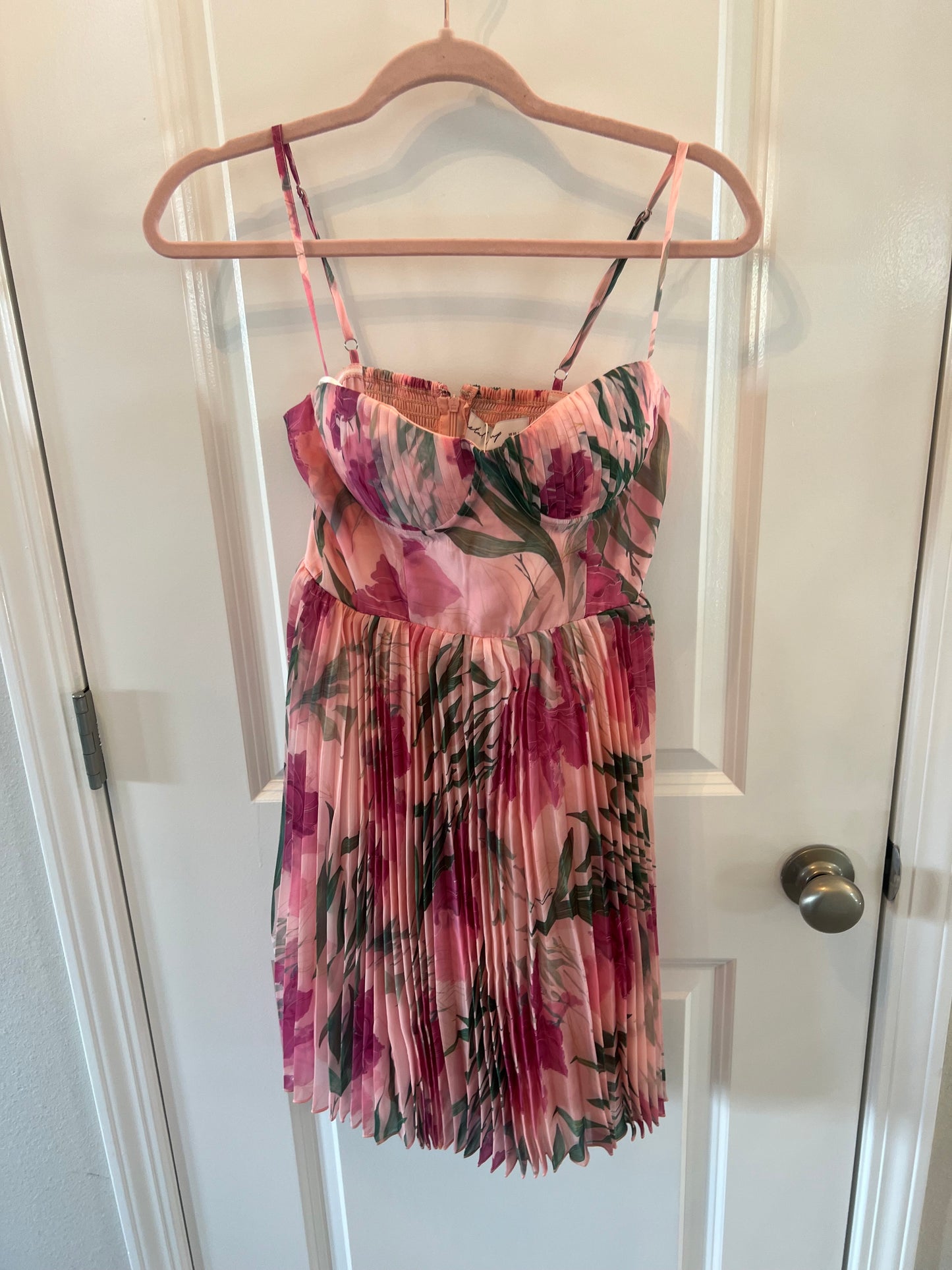 Petal & Pup Achanti Floral Pleated Chiffon Mini Dress Women’s Size XS Pink