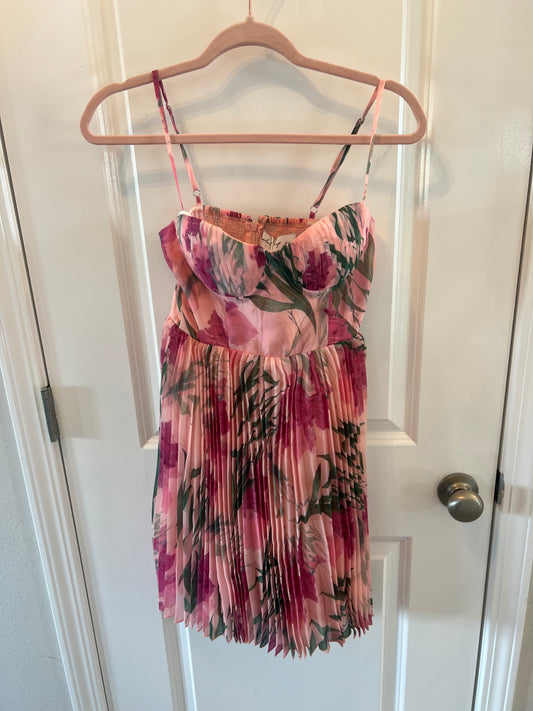 Petal & Pup Achanti Floral Pleated Chiffon Mini Dress Women’s Size XS Pink