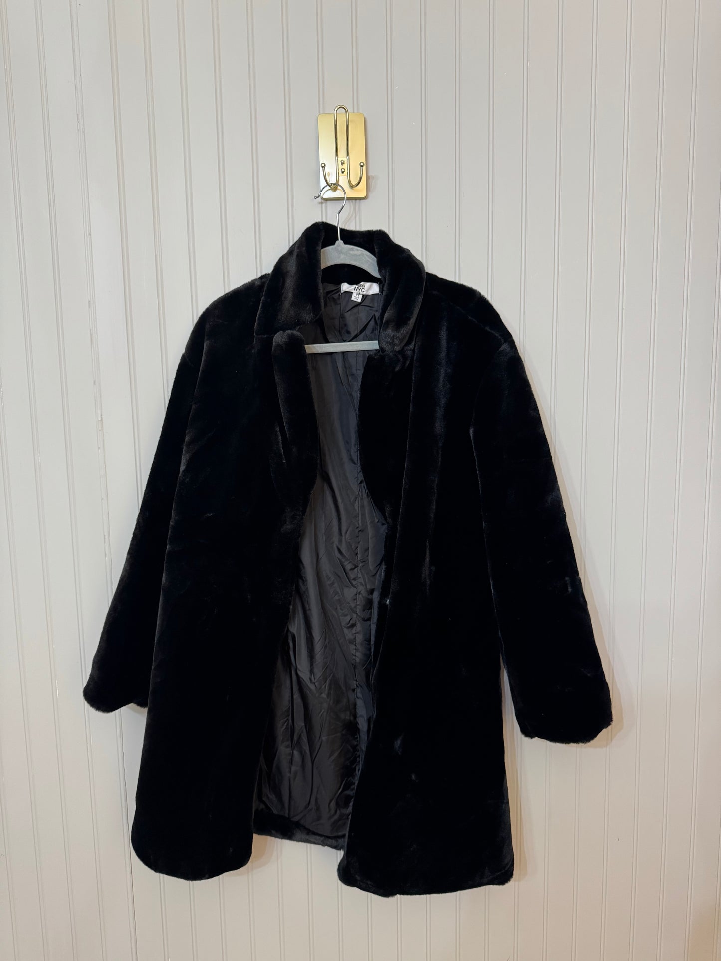 Madden NYC Faux Fur Black Coat Size Medium