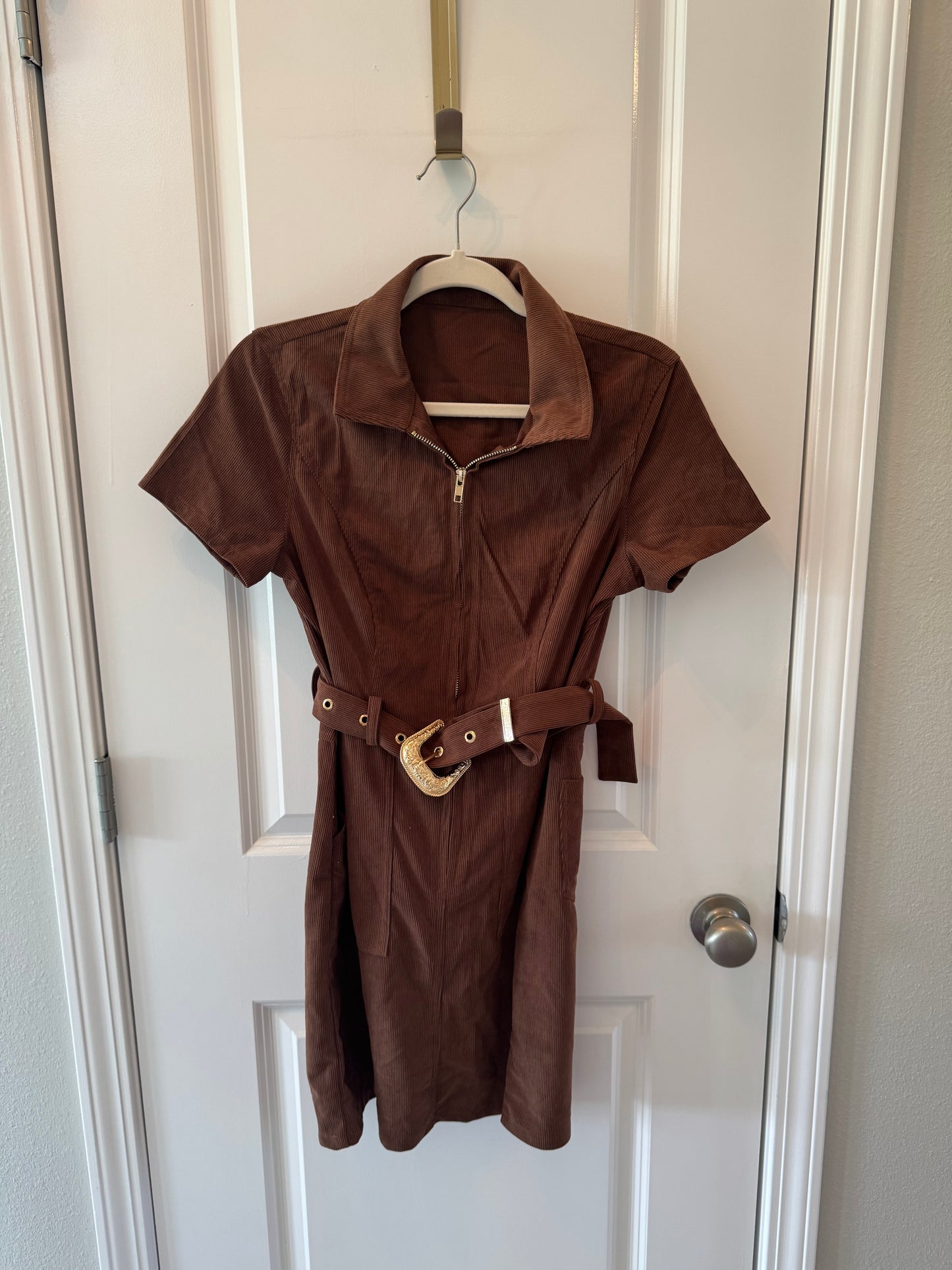 Corduroy Belted Dress Women’s Small Brown