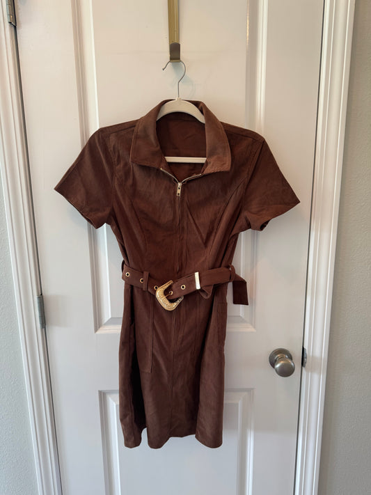 Corduroy Belted Dress Women’s Small Brown