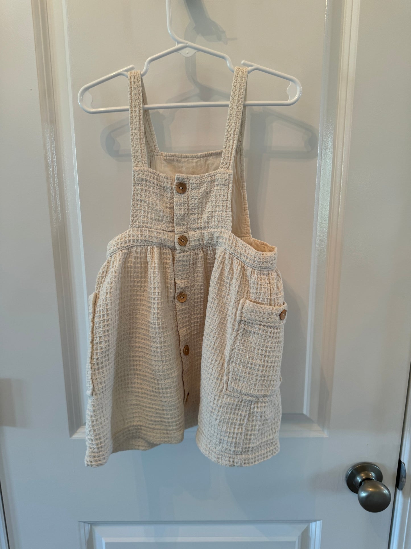 Zara Waffle Knit Overall Dress Toddler Girl Size 3-4 Years Cream