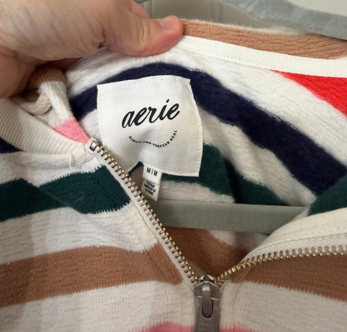 Aerie Restart Stripe Quarter Zip Hoodie Women’s Medium