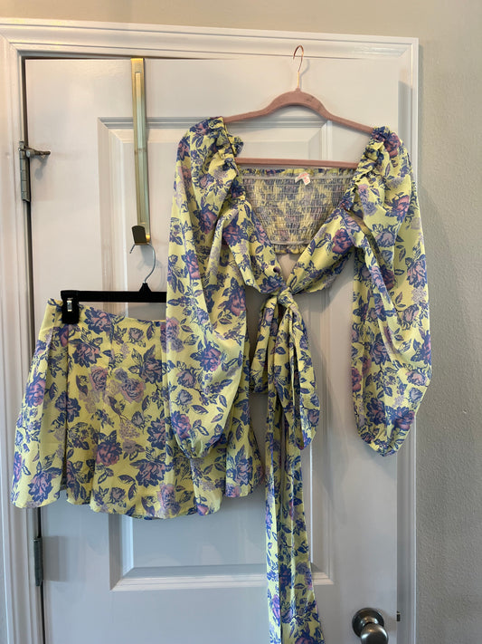 Luxxel Floral Matching Set Women’s Size Medium Green  Purple