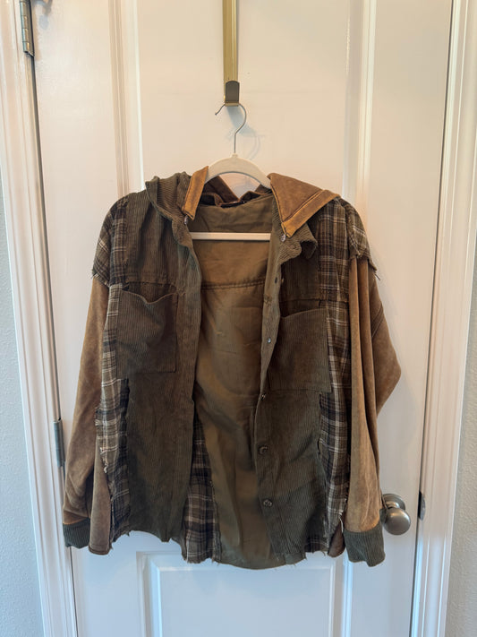 Miss Me Corduroy Plaid Hooded Jacket Women’s Small