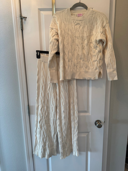 Pink Lily Cable Knit Matching Set Women’s Small Ivory