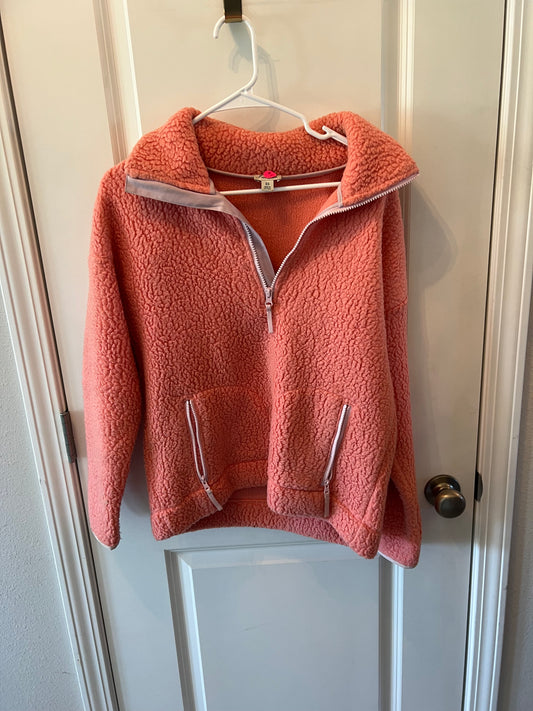 JCrew Quarter Zip Sherpa Pullover Women’s Size XS 0-2 Coral