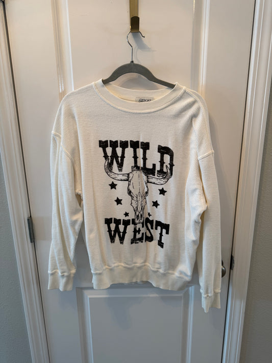 The Post Wild West Graphic Long Sleeve Top Women’s Size Medium White