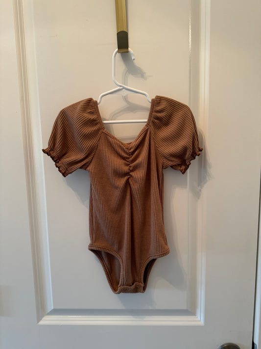 Ribbed Bodysuit w Puff Sleeves Toddler Girl Size 2-3 Years Solid Brown