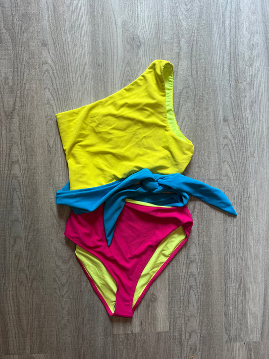 Beach Riot Carlie Colorblocked One Piece Swimsuit Women’s Size Large Retro Brights