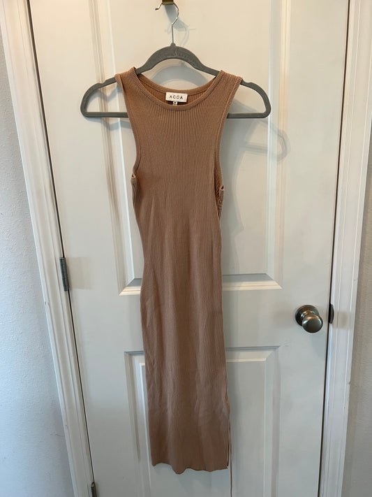 ACOA High Neck Sleeveless Ribbed Maxi Dress Women’s Size Medium Tan