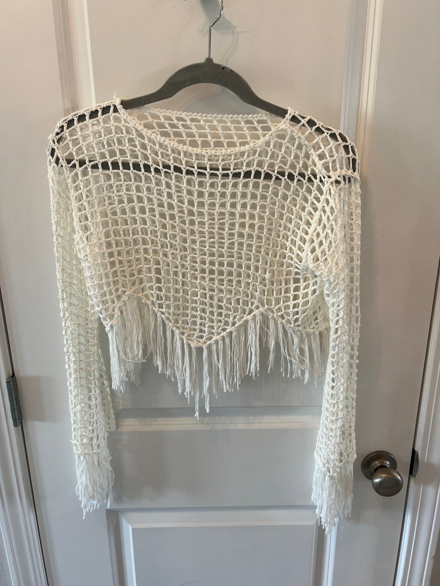 Swim Coverup Long Sleeve w Fringe Women’s Size XS 0-2 White