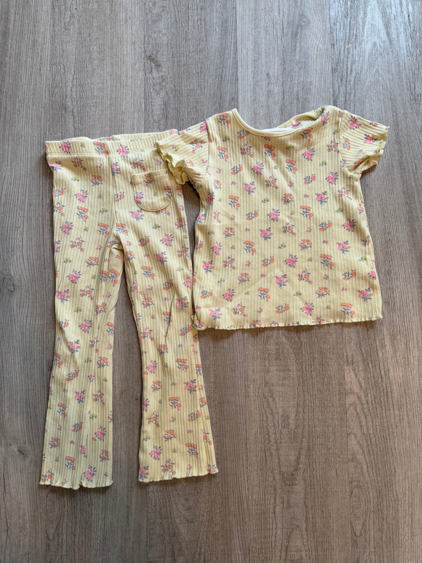 Zara Ribbed Floral Matching Set Youth Girl Size 4 Years Pastel Yellow