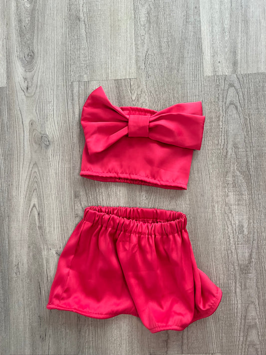 Bow Matching Set Toddler Girl Size 3 Years Neon Pink