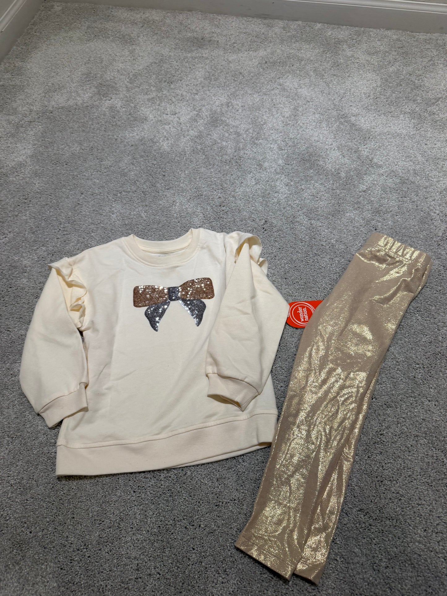Bow Top & Metallic Pants Outfit Toddler Size 5 NWT