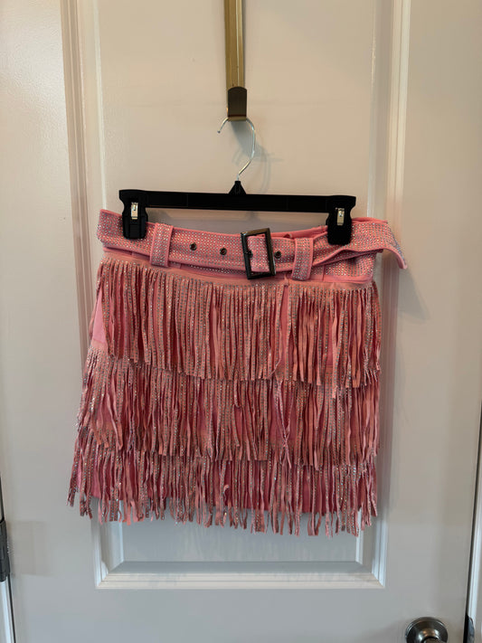 Belted Skirt w Metallic Fringe Women’s Small Pink