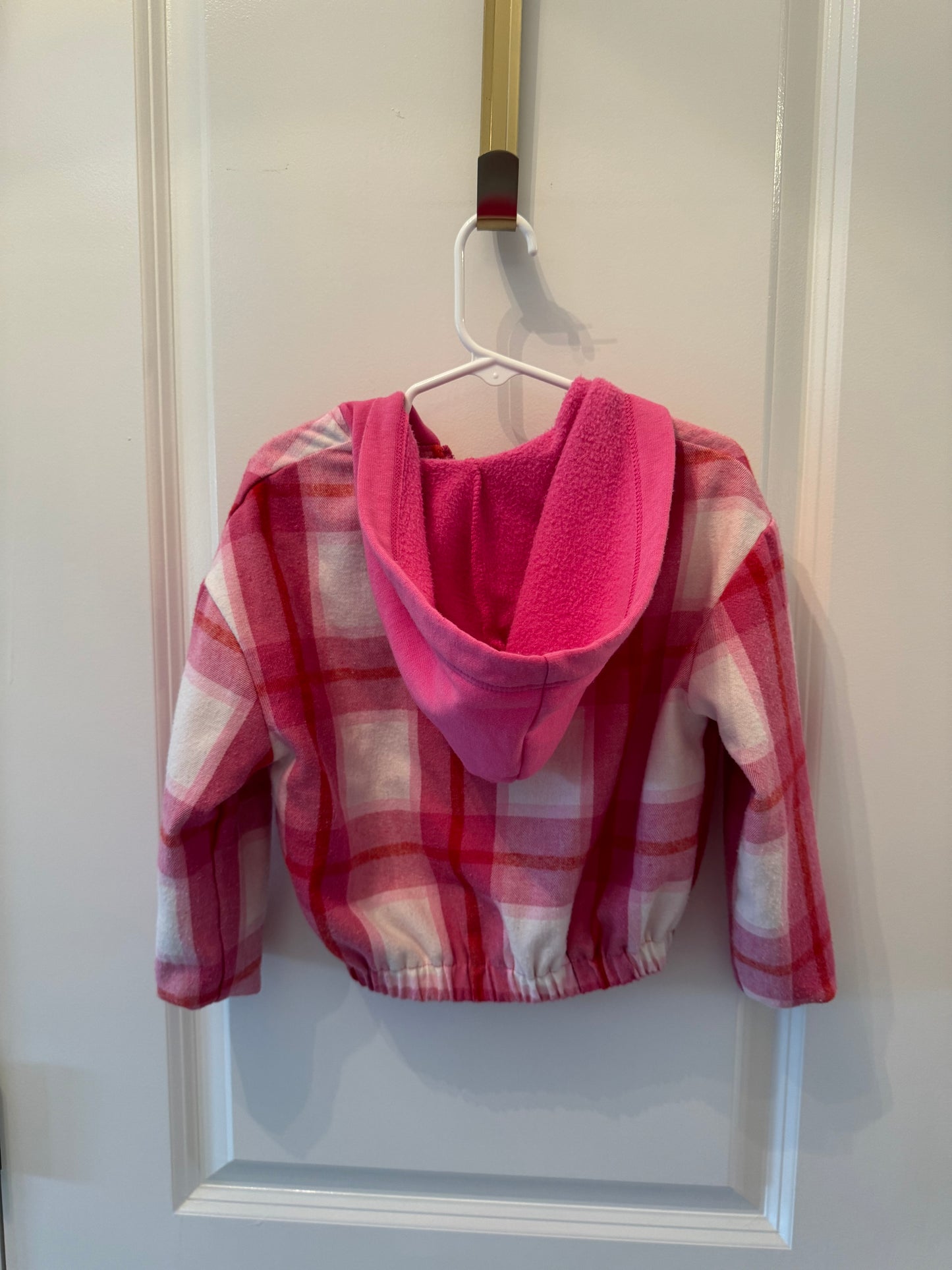 Hooded Plaid Full Zip Shacket Toddler Girl Size 2T Pink