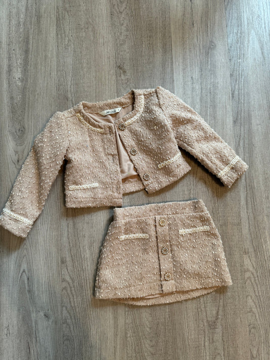 Tweed Matching Set Toddler Girl Size 3T Beige