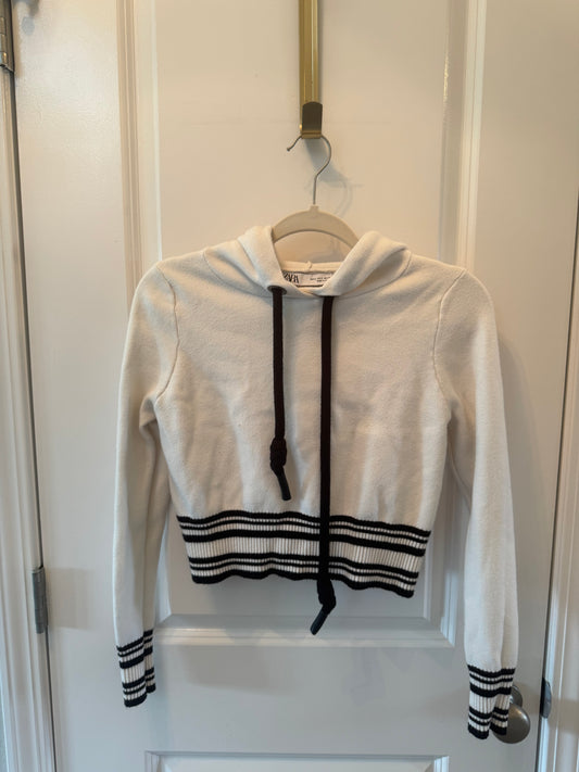 Zara Stripe Crop Hoodie Women’s Small White