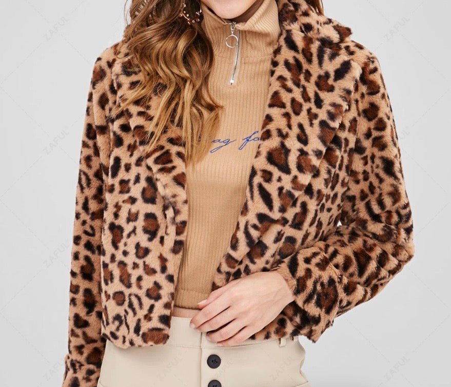 Zaful Leopard Faux Fur Coat Women’s Small