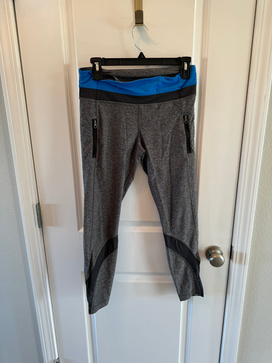 Lululemon High Rise Crop Leggings w Zippered Pockets Women’s 8 Charcoal Gray Blue