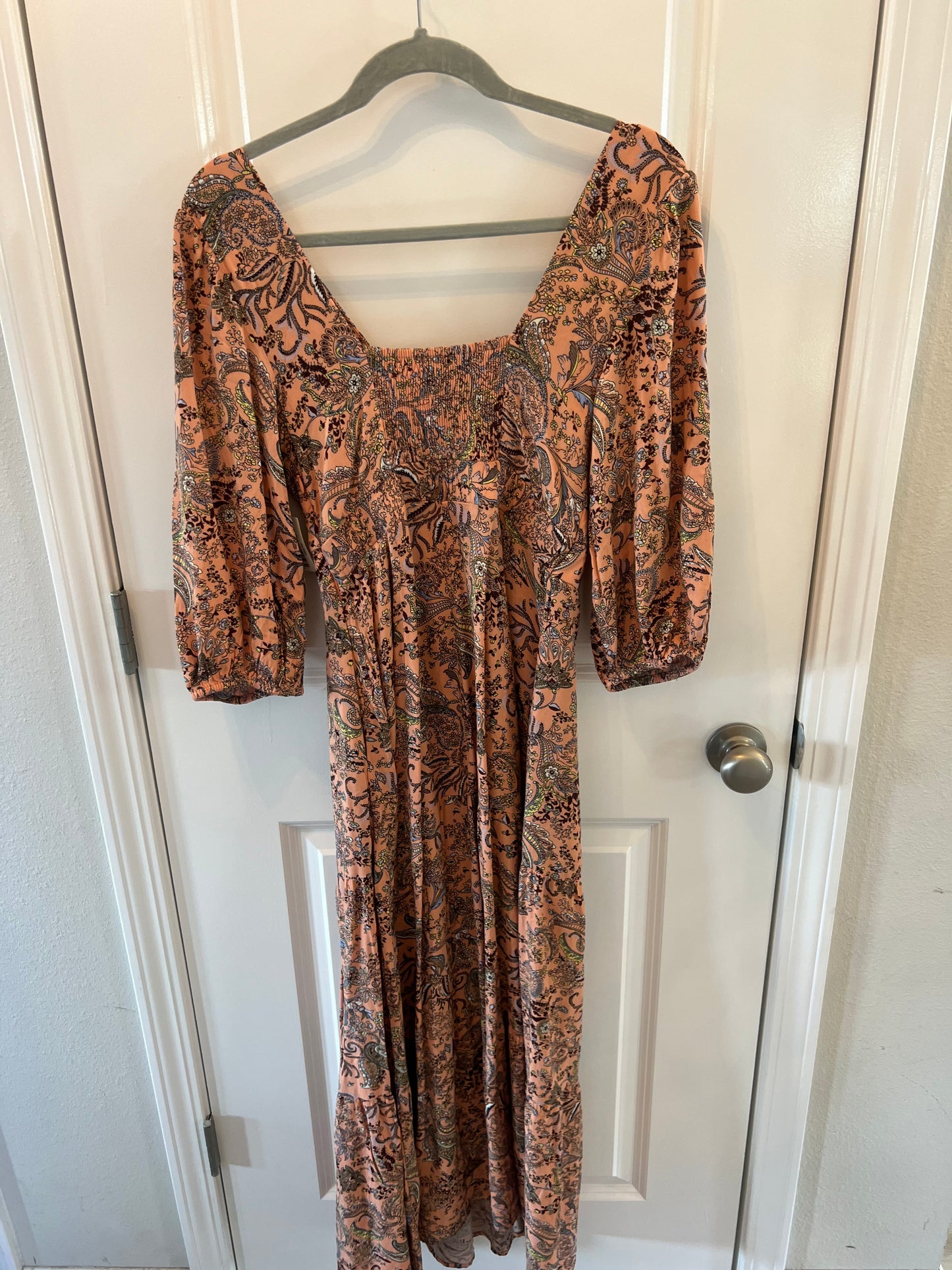 Paisley Puff Sleeve Maxi Dress Women’s Size Small Pink