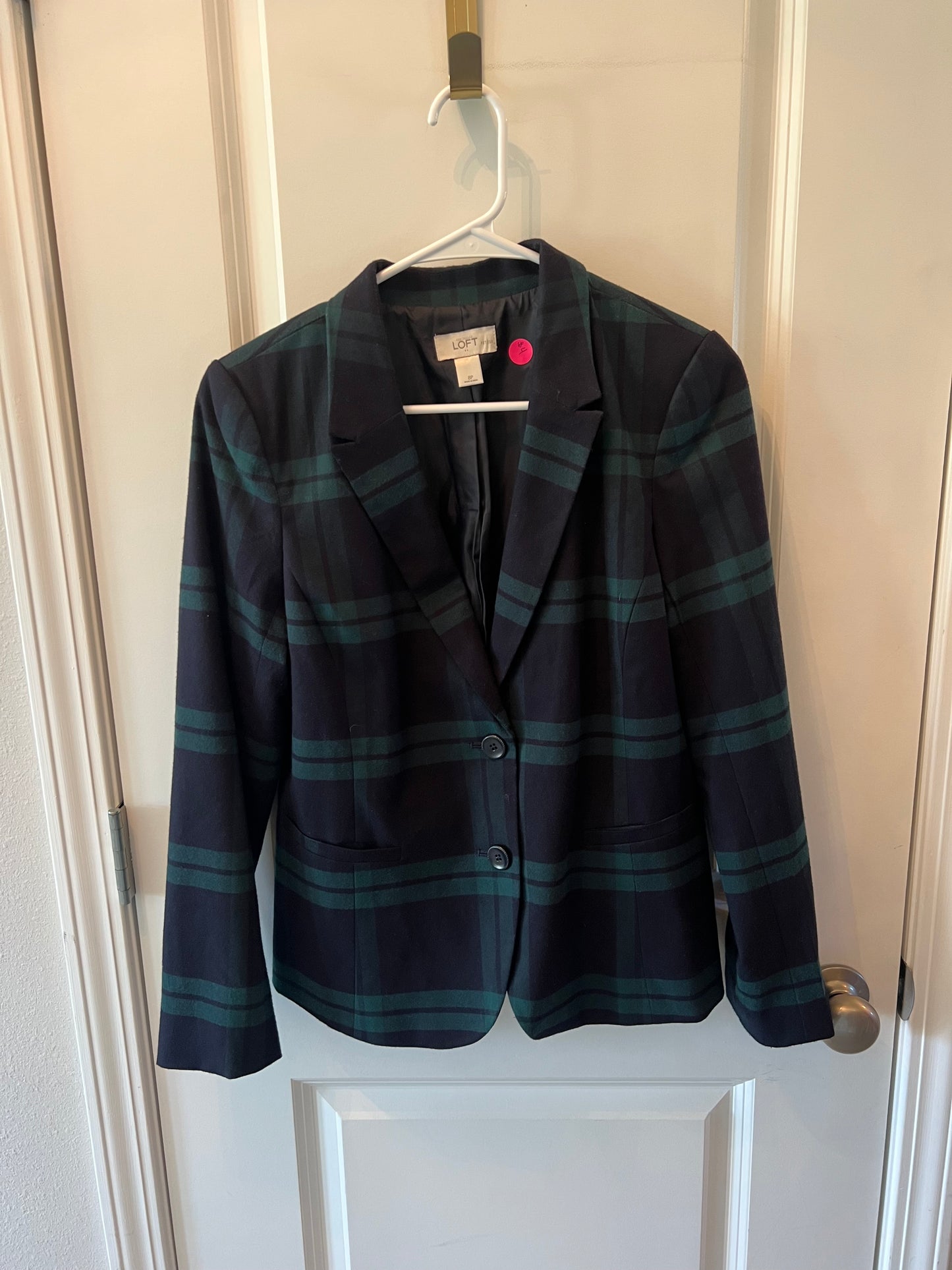 Loft Plaid Blazer Women Size 8 Petite Green/Navy