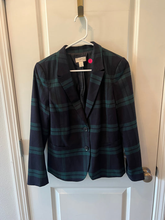 Loft Plaid Blazer Women Size 8 Petite Green/Navy