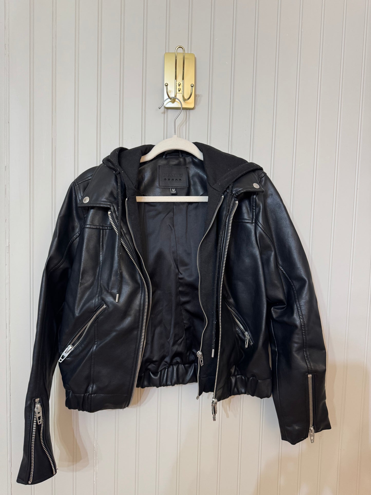 Blank NYC Hooded Moto Jacket Women’s Medium Black