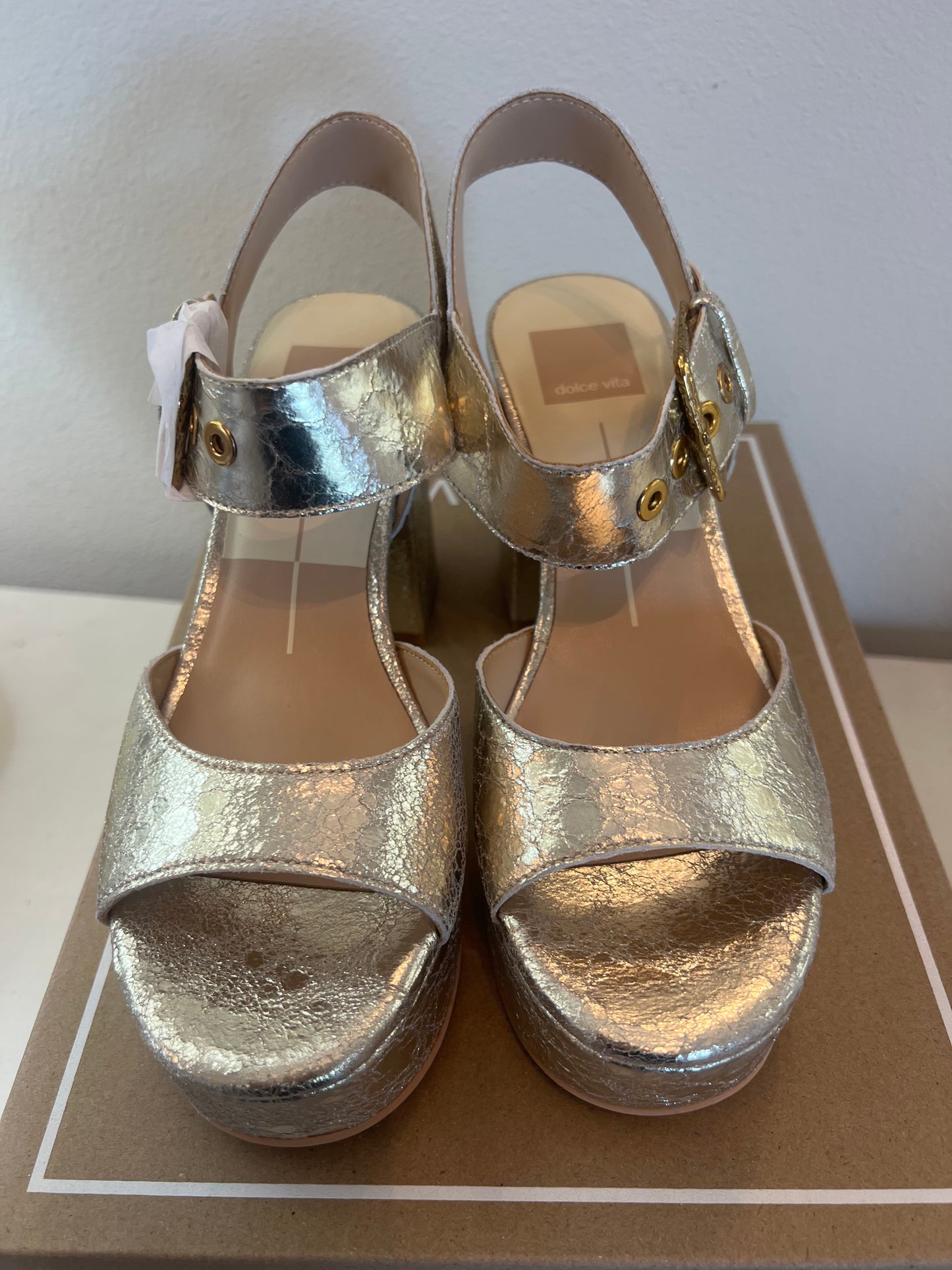 Dolce Vita Platinum Leather Heels Size 6