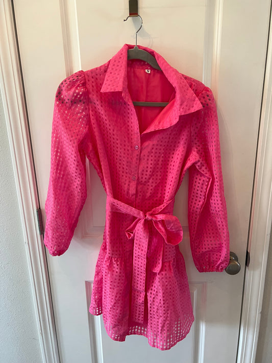 Button Front Shirt Dress 3/4 Sleeve Women’s Size Small 4-6 Pink