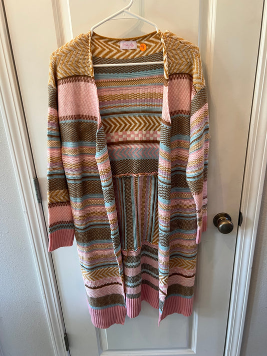 Pink Lily Stripe Cardigan Women’s Size Small Tan