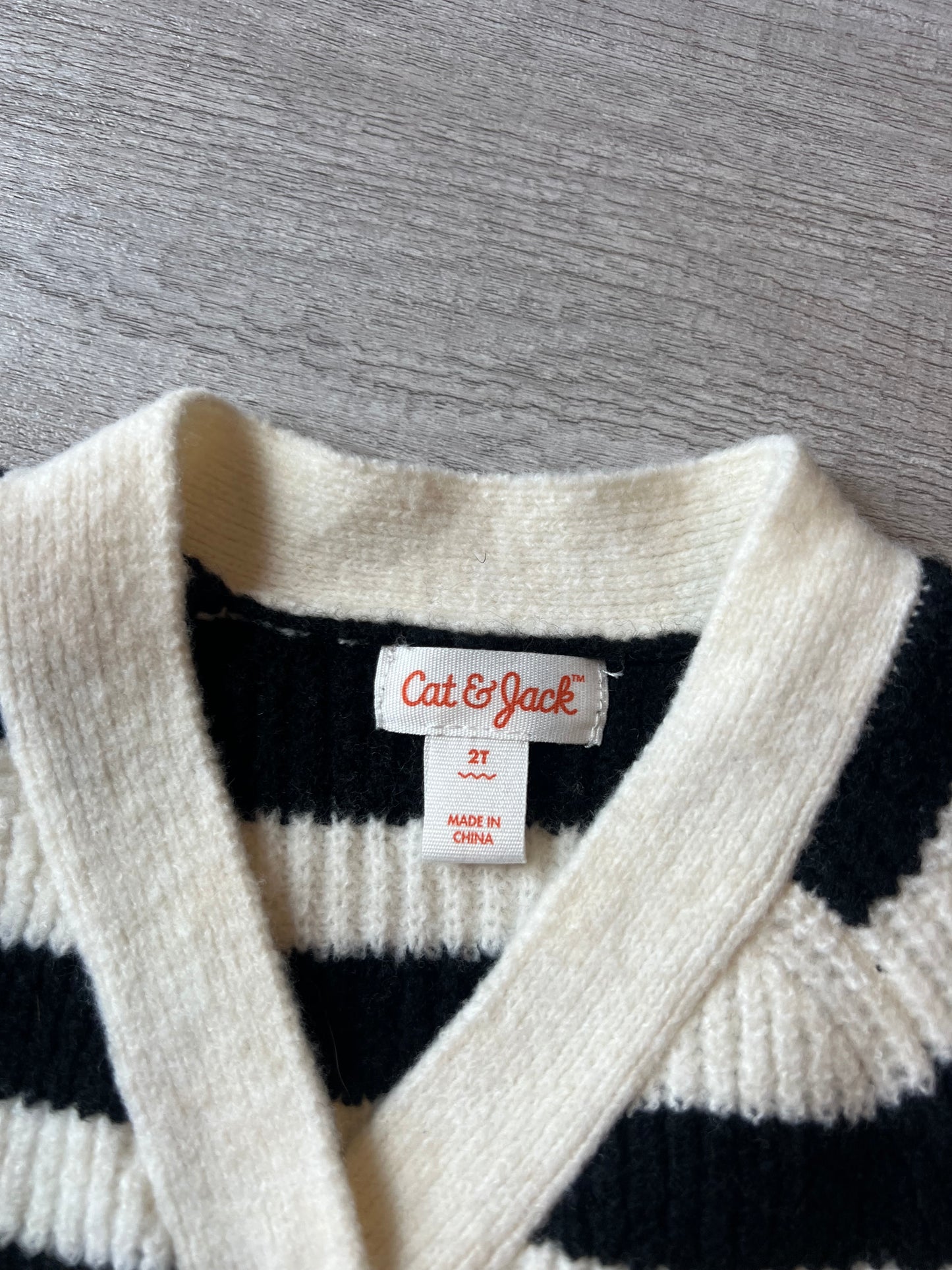Cat & Jack Stripe Knit Cardigan Toddler Girl Size 2T White Black