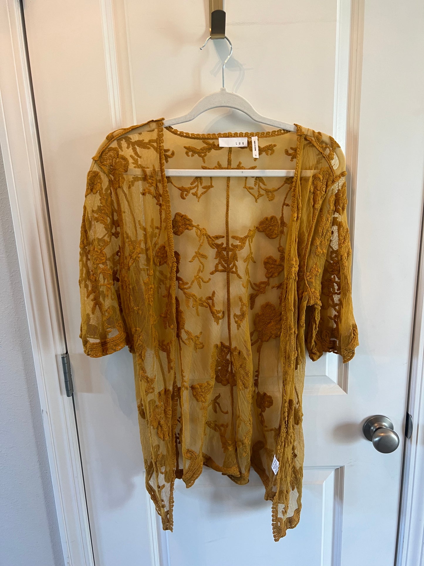 Sheer Lace Kimono Women’s Size Small Mustard