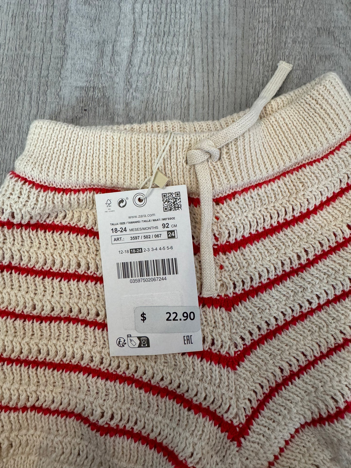 Zara Stripe Crochet Shorts w Scallop Hem Baby Girl Size 18/24M NWT