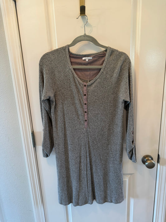 Z Supply Ribbed Henley Long Sleeve Shirt Dress Women’s Size Large Heather Gray