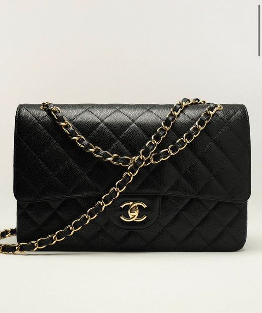 Chanel Large Classic Handbag Grained Calfskin & Gold-Tone Metal 
Black