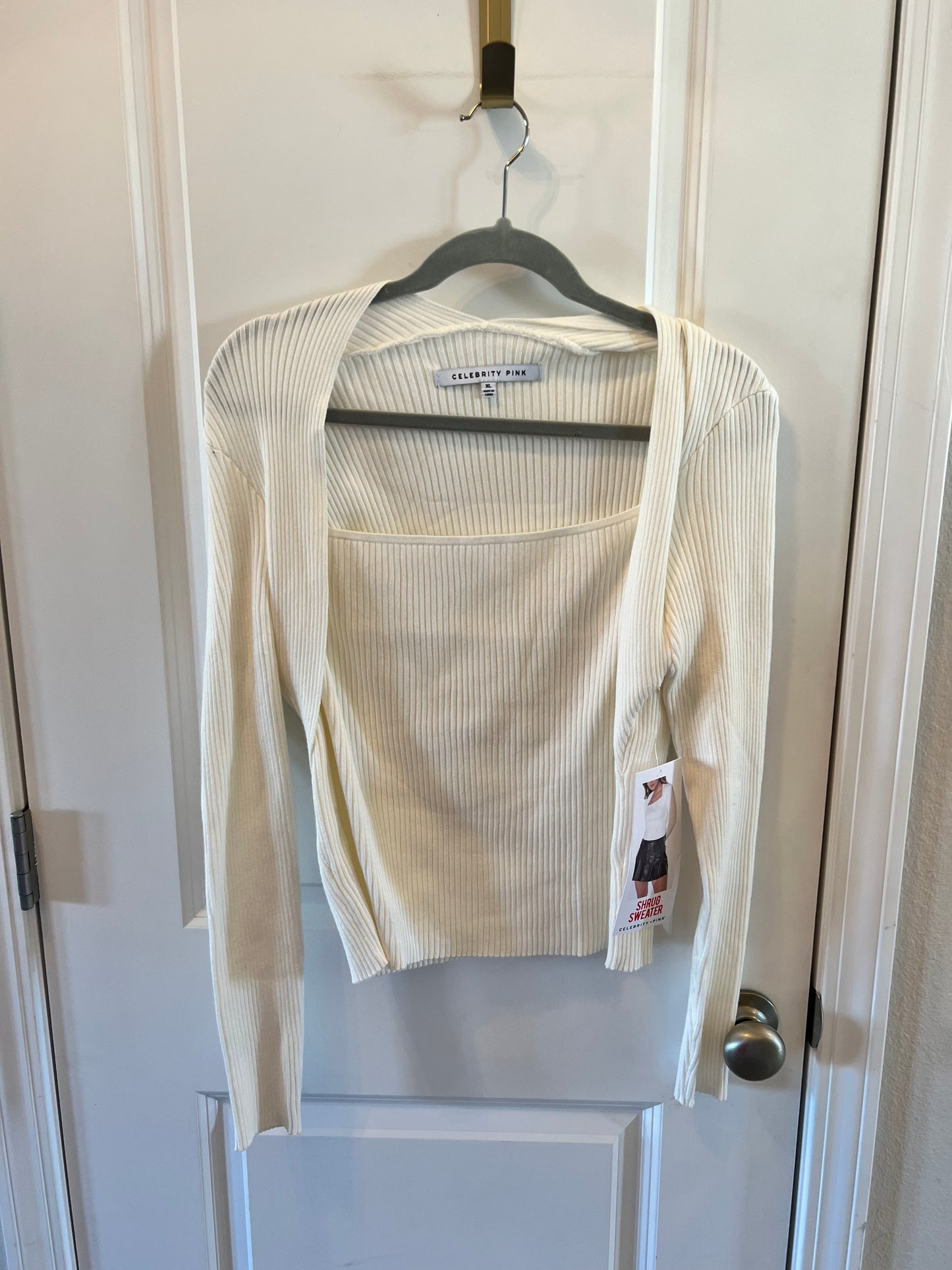 Celebrity Pink Square Neck Ribbed Long Sleeve Knit Top Women’s Size XL Cream