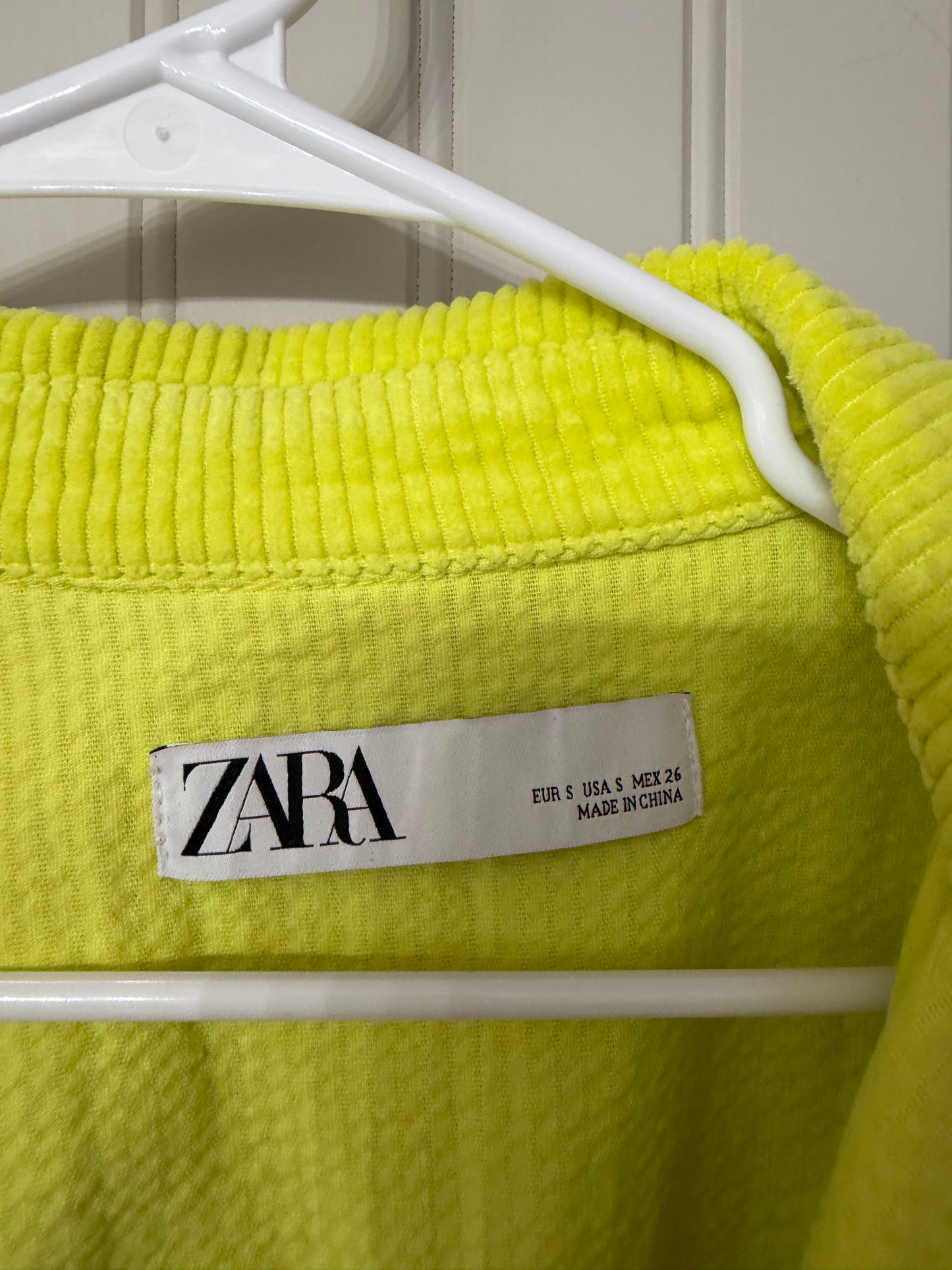 Zara Corduroy Oversized Button Down Top Women’s Small Neon Yellow
