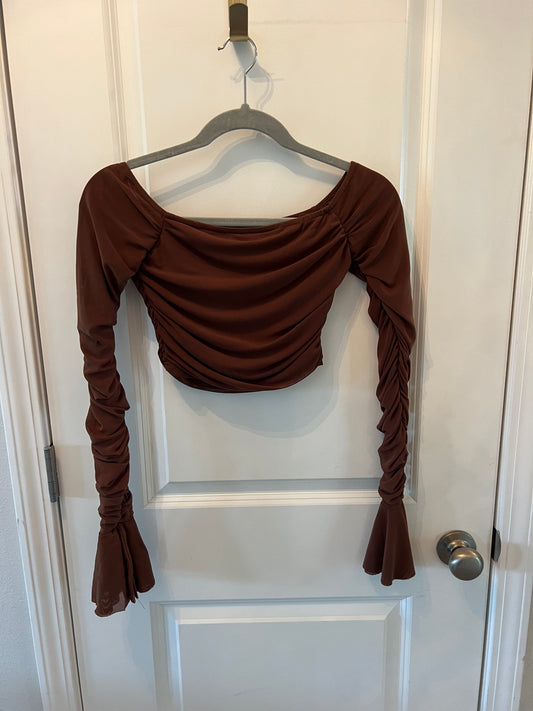 Crop Statement Sleeve Top Women’s Size Small Brown