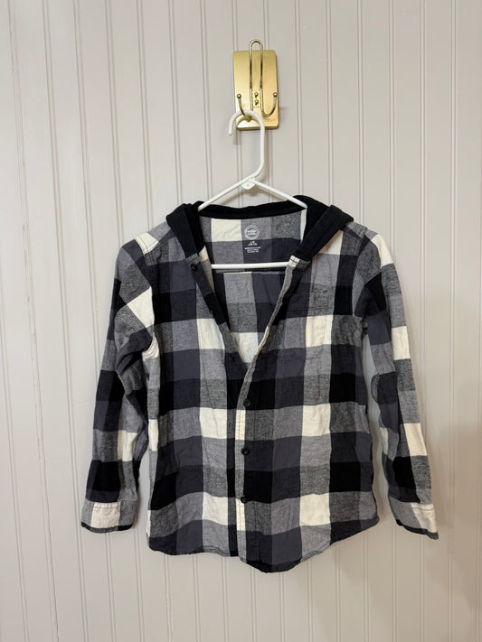 Plaid Flannel Hooded Shirt Youth Size Large Black