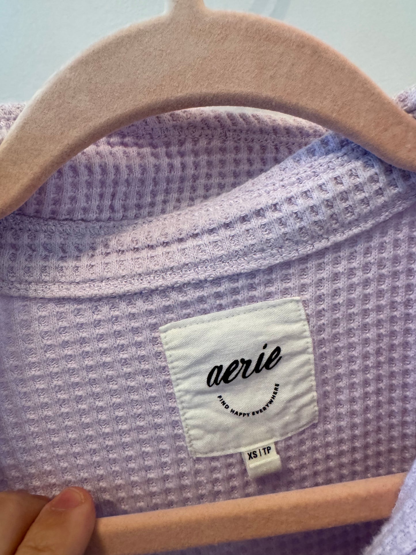 Aerie Waffle Knit Button Front Top Women’s Size XS Light Purple