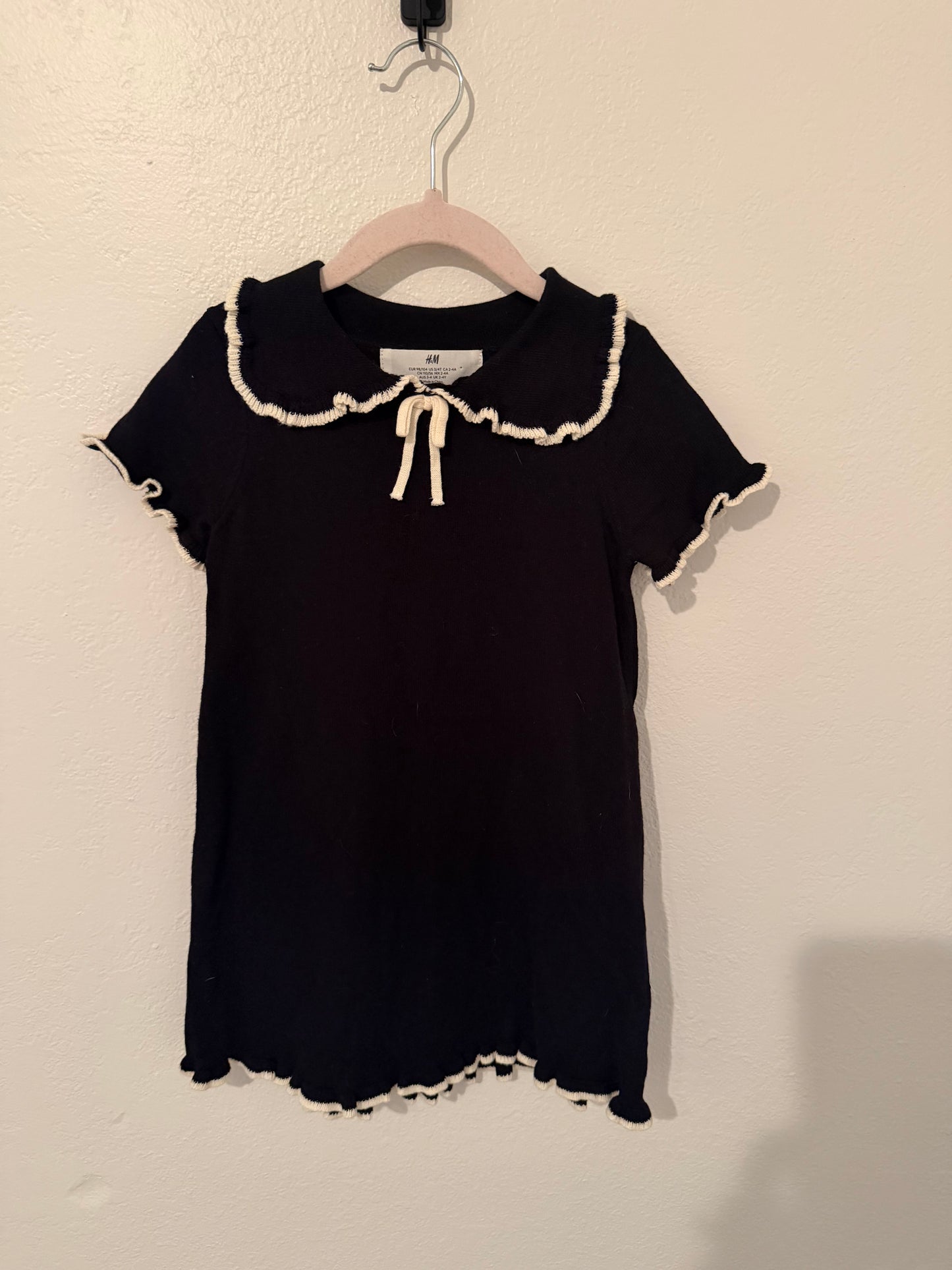 H&M Knit Dress w Peter Pan Collar Toddler Size 3-4T Black