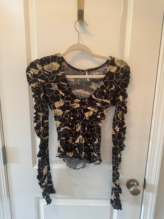 Free People Through The Meadow Mesh Top Women’s XS Black