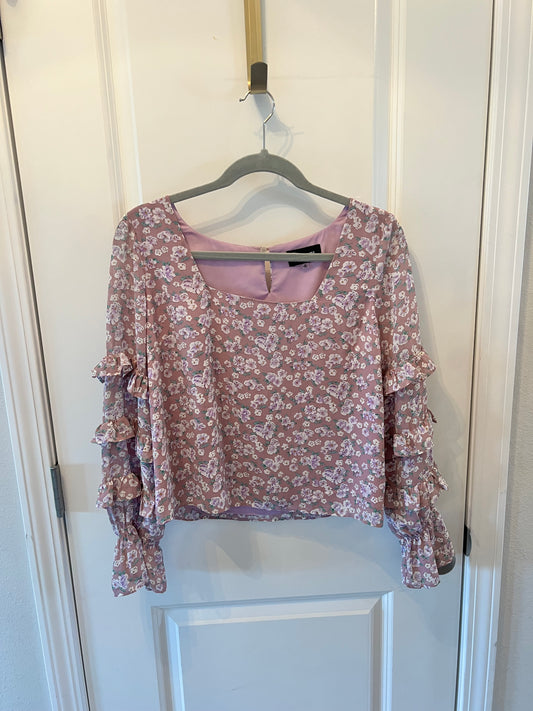 Sugar Lips Square Neck Floral Top Statement Sleeve Women’s Size Medium Lilac