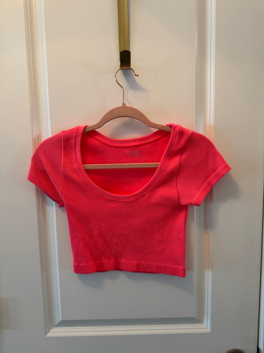 Aerie Offline Cropped Active Tee Women’s Size Small Hot Pink