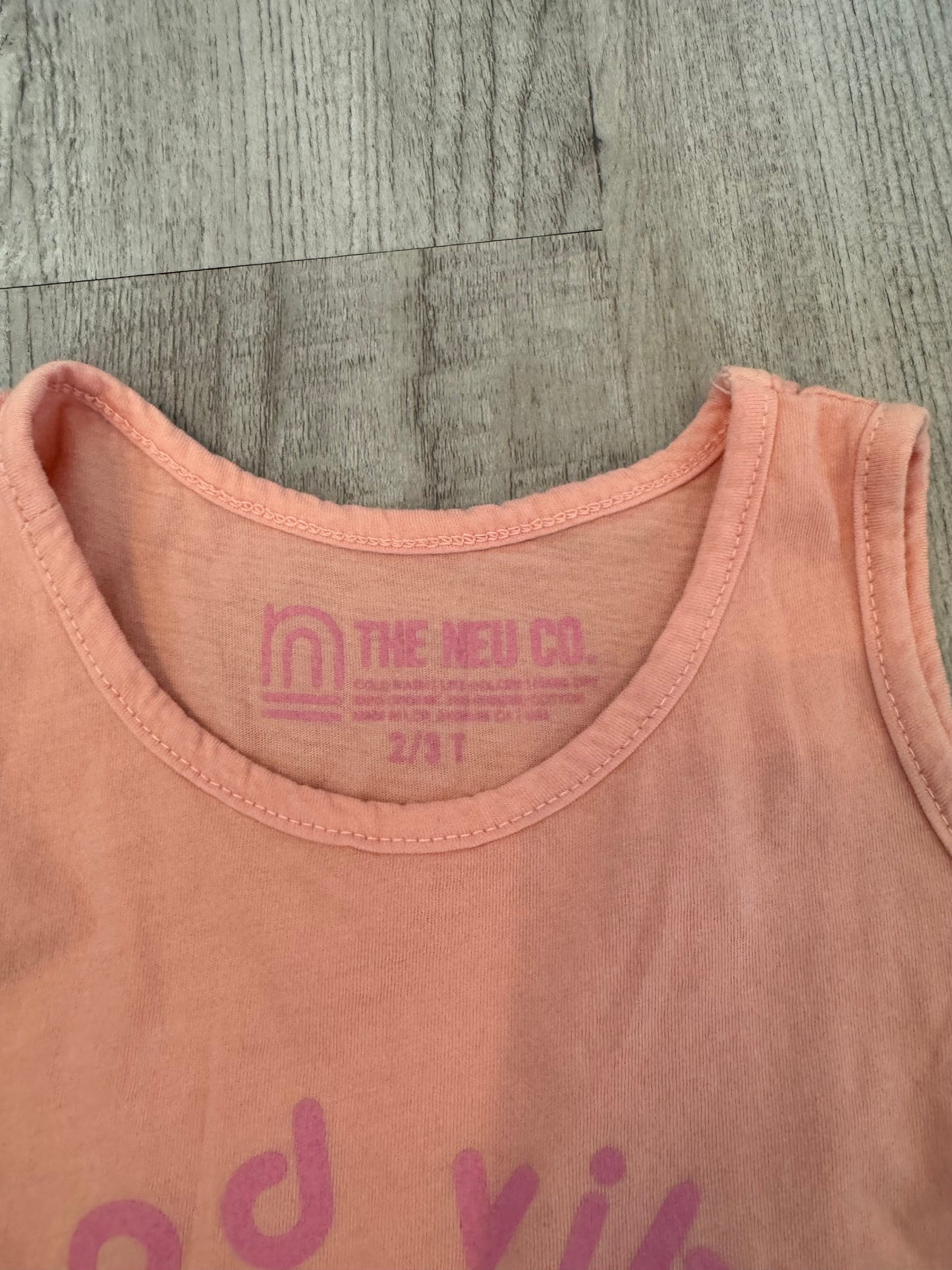 The Neu Co Good Vibes Tan Lines Graphic Tank Toddler Girl Size 2/3T Peach