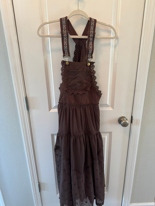 Ebossy Lace Tulle Bib Dress Women’s Small Coffee