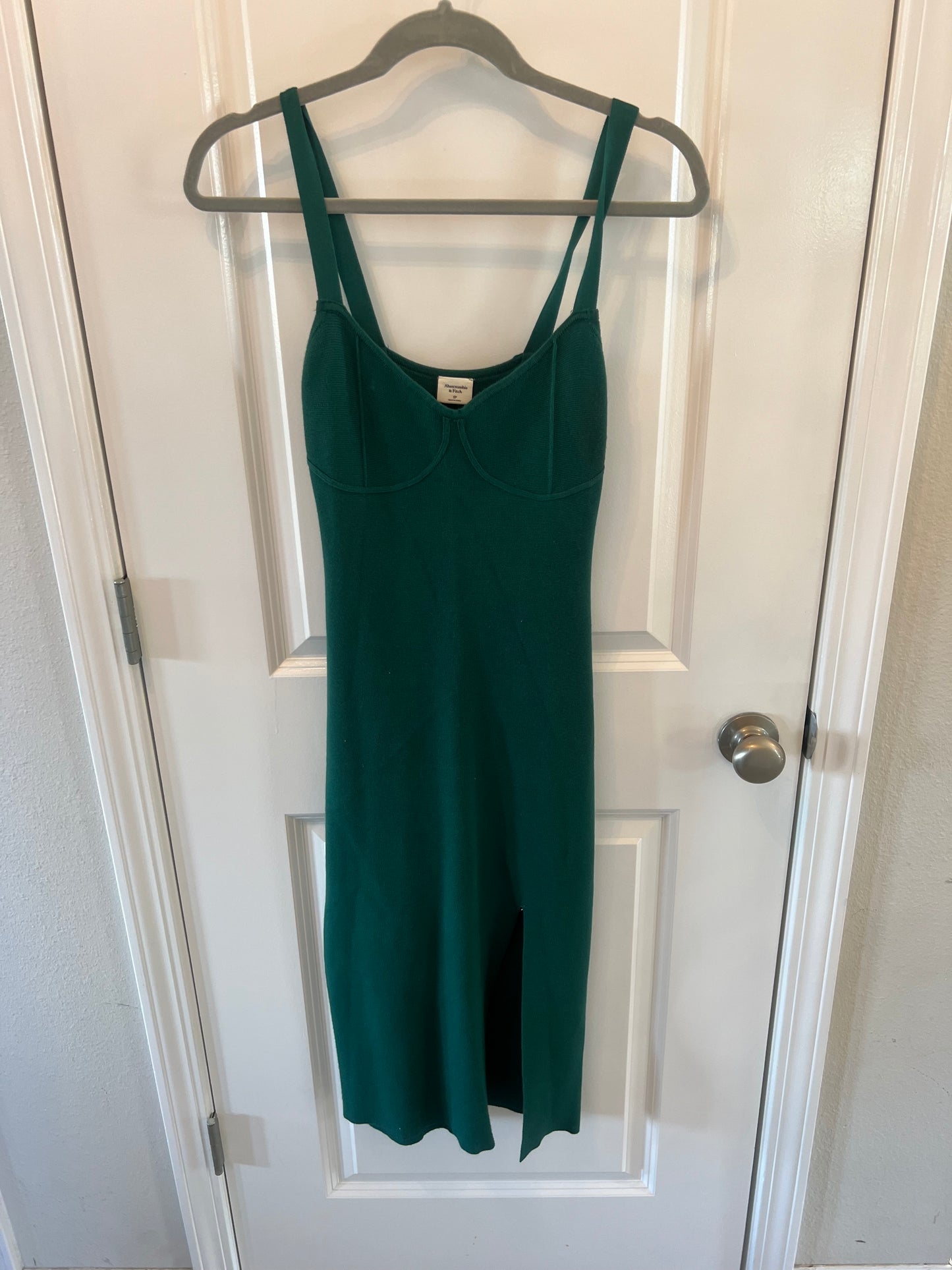 Abercrombie & Fitch Corset Midi Dress w Side Slit Women’s Size Small Petite Dark Green